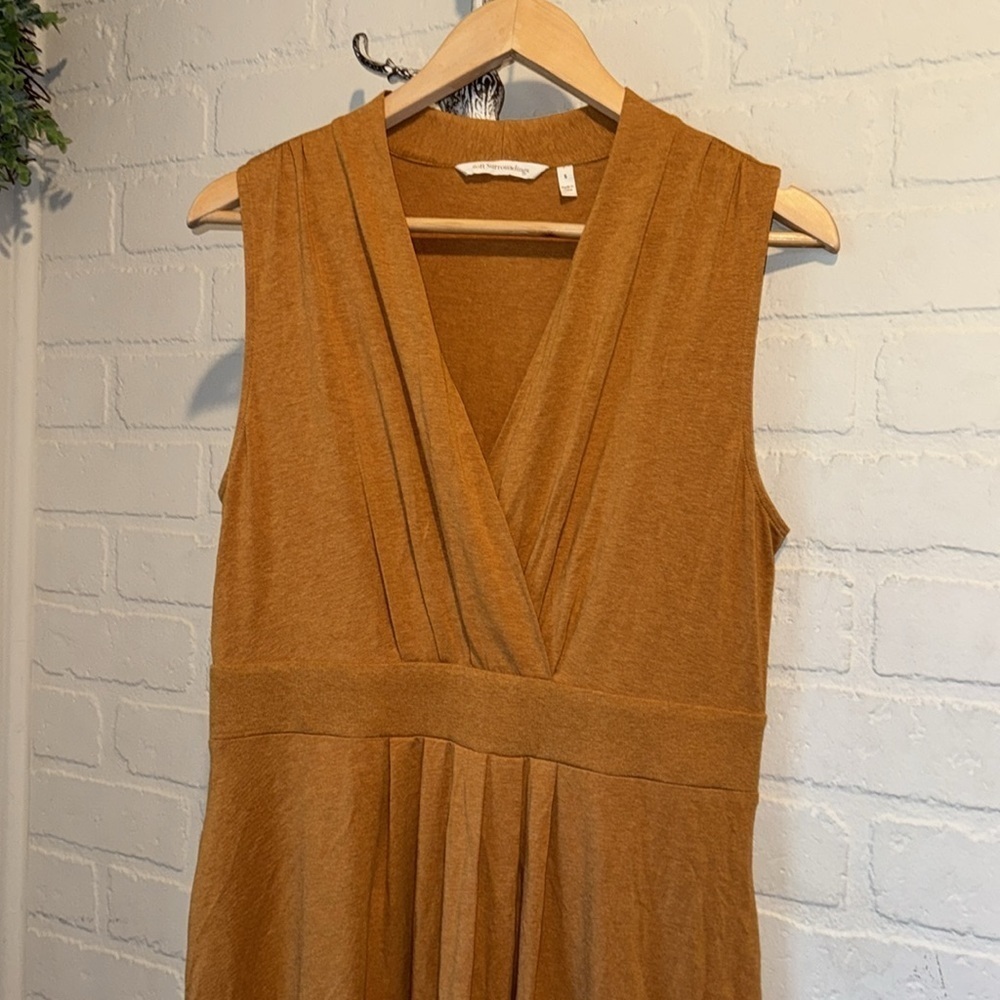 Soft surroundings dress maxi stretch pleated Sleeveless pockets small - Picture 2 of 4